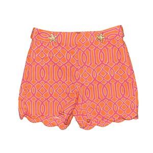 MUD‎ PIE $59 Star Fish Lattice Print Hi-Rise Shorts Scallop Hem Pink Orange XS